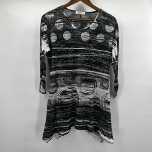 Jess Jane Top Shirt Womens Medium Black Semi Sheer Asymmetrical Art Burn Out